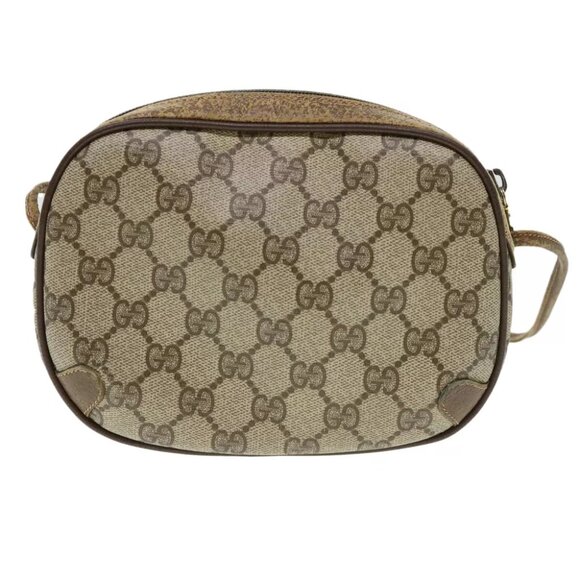 GUCCI Web Sherry Line GG Canvas Shoulder Bag PVC Leather Beige Green Auth - Picture 5 of 7